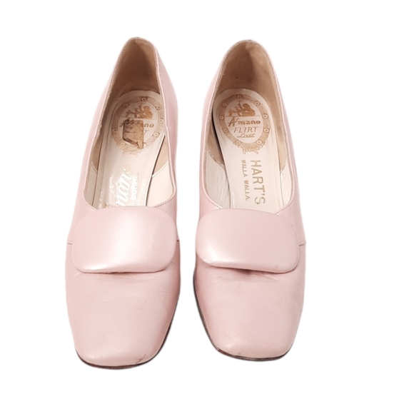 VTG 60s A'mano Flirt Last Hart's Walla Walla Pale Pink Leather Button Vamp Heels - Picture 3 of 14